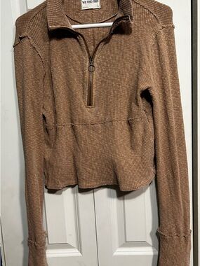 We The Free Ribbed Half-Zip Pullover in Brown